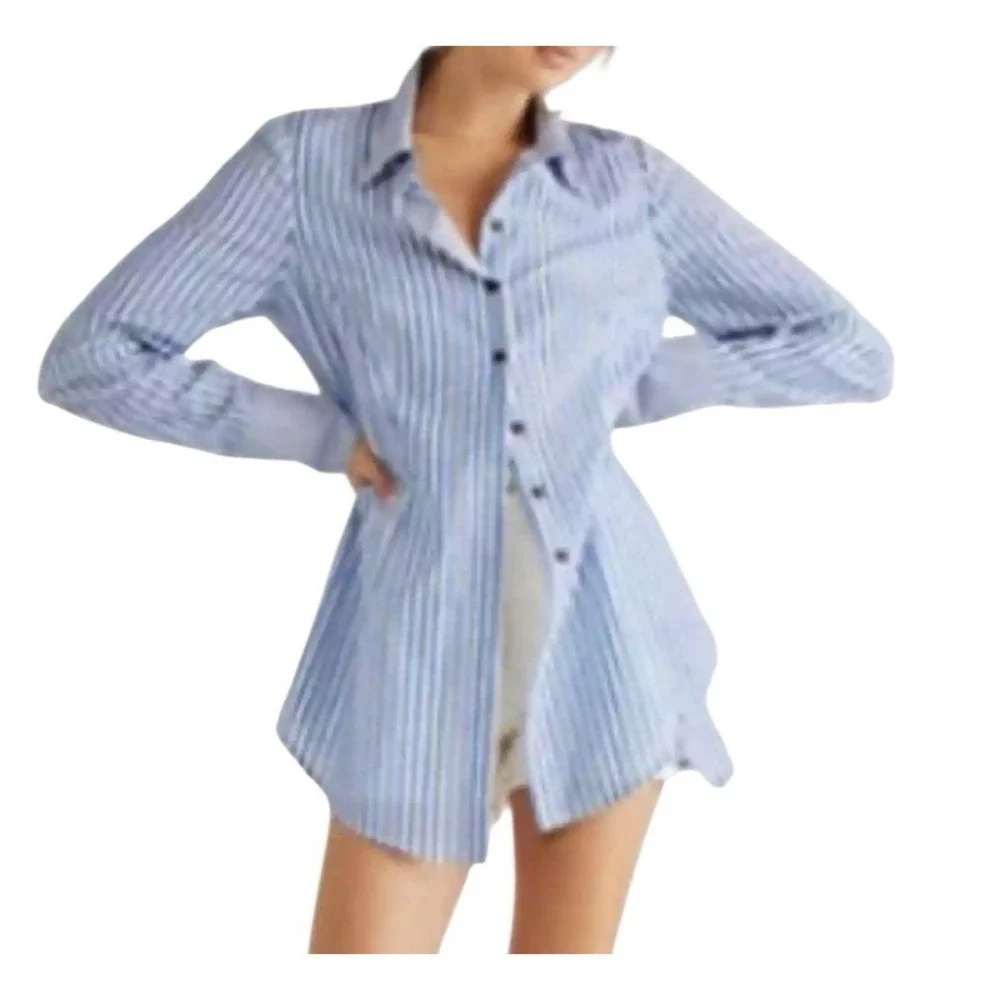 Free People x Brenda Knight Top Women's Large‎ Striped Button Up Cotton New